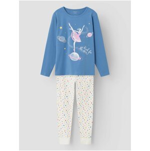 Krémovo-modré holčičí vzorované pyžamo name it