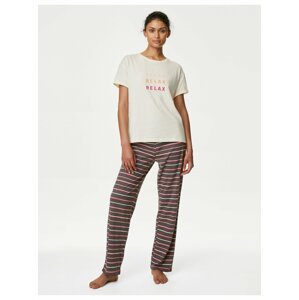 Šedo-krémová dámská pyžamová souprava Marks & Spencer
