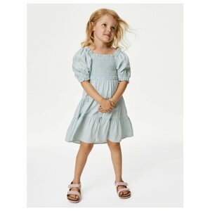 Světle modré holčičí nabírané šaty s řasením Marks & Spencer