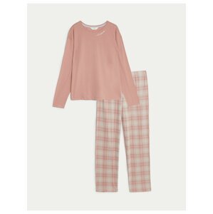 Růžová dámská kostkovaná pyžamová souprava Marks & Spencer
