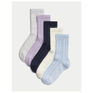 Sada pěti párů holčičích ponožek v modré, šedé a fialové barvě Marks & Spencer