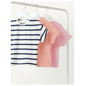 Sada tří holčičích triček v růžové a bílé barvě Marks & Spencer