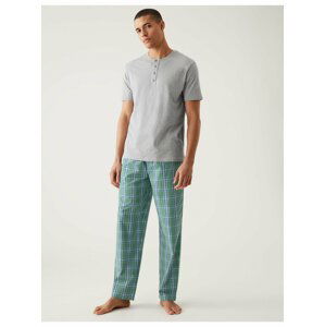 Zeleno-šedá pánská kostkovaná pyžamová souprava Marks & Spencer