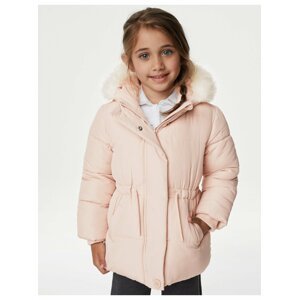 Světle růžová holčičí zimní bunda s umělým kožíškem Marks & Spencer