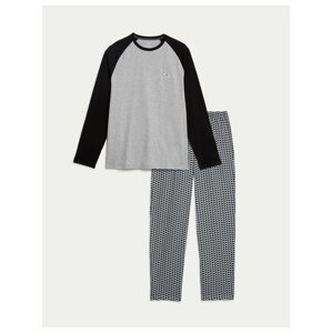 Černo-šedé pánské vzorované pyžamo Marks & Spencer