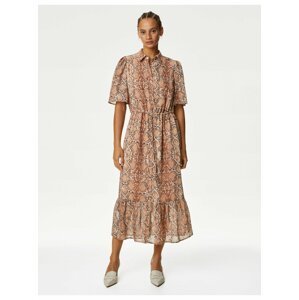 Béžové dámské vzorované košilové midi šaty Marks & Spencer