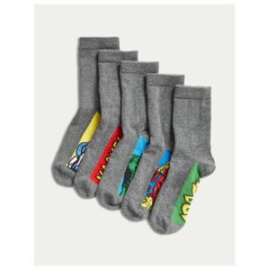 Sada pěti párů klučičích vzorovaných ponožek v šedé barvě Marks & Spencer
