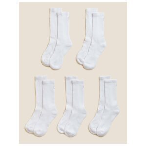 Sada pěti párů dámských sportovních ponožek v bílé barvě Marks & Spencer