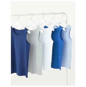 Sada pěti klučičích tílek z čisté bavlny v modré barvě Marks & Spencer