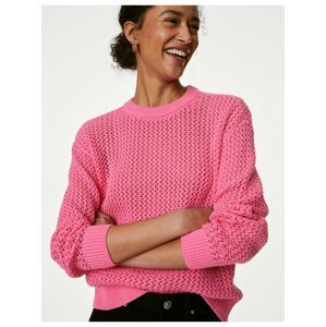 Růžový dámský texturovaný svetr z čisté bavlny Marks & Spencer