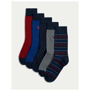 Sada pěti párů pánských ponožek v modré, šedé a červené barvě Marks & Spencer