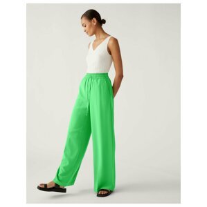 Světle zelené dámské široké kalhoty Marks & Spencer