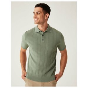 Světle zelené pánské pletené polo tričko Marks & Spencer