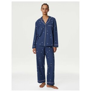Tmavě modrá dámská vzorovaná pyžamová souprava Marks & Spencer