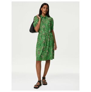 Hnědo-zelené dámské vzorované košilové šaty Marks & Spencer