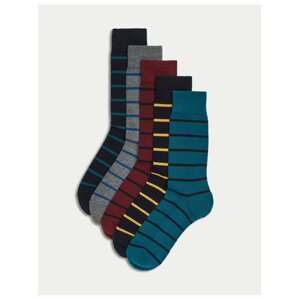 Sada pěti párů barevných pánských pruhovaných ponožek Marks & Spencer