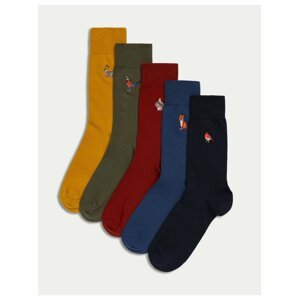 Sada pěti párů pánských ponožek v černé, modré, červené, khaki a žluté barvě Marks & Spencer Cool & Fresh™