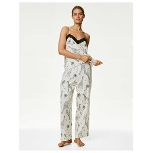 Černo-krémová dámská vzorovaná pyžamová souprava Marks & Spencer