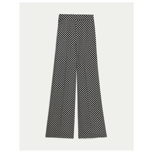 Bílo-černé dámské saténové puntíkované široké kalhoty Marks & Spencer