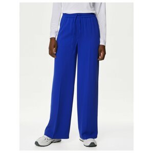 Tmavě modré dámské krepové široké kalhoty Marks & Spencer