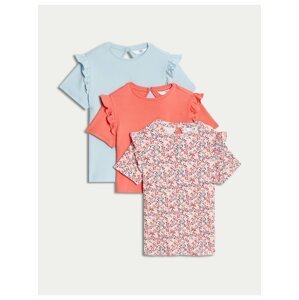 Sada tří holčičích triček s volánky v růžové, oranžové a světle modré barvě Marks & Spencer