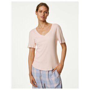 Světle růžové dámské žebrované pyžamové tričko s úpravou Cool Comfort Marks & Spencer