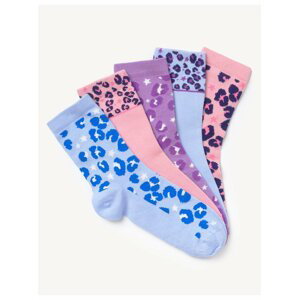 Sada pěti párů dětských vzorovaných ponožek v modré, fialové a růžové barvě Marks & Spencer