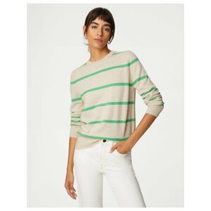Zeleno-béžový dámský pruhovaný svetr Marks & Spencer