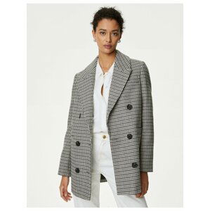 Bílo-černý dámský kostkovaný krátký kabát Marks & Spencer