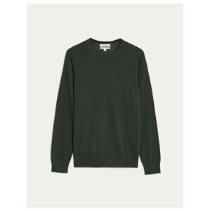 Tmavě zelený pánský basic svetr z merino vlny Marks & Spencer