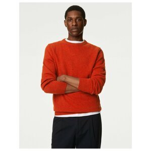 Cihlový pánský vlněný basic svetr Marks & Spencer