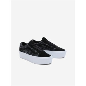 Černo-šedé dámské vzorované kožené tenisky na platformě VANS Old Skool Stackform