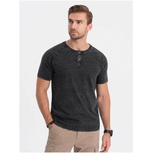Černé pánské basic tričko s knoflíky Ombre Clothing