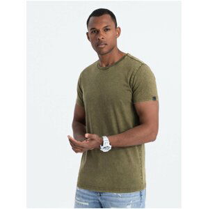 Khaki pánské basic tričko Ombre Clothing