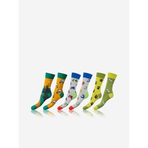 Sada tří párů unisex vzorovaných ponožek v oranžové, šedé a světle zelené barvě Bellinda CRAZY SOCKS
