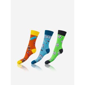 Sada tří párů unisex vzorovaných ponožek v oranžové, modré a zelené barvě Bellinda CRAZY SOCKS