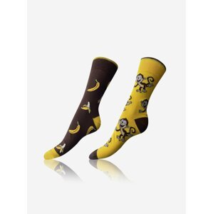 Sada tří párů unisex vzorovaných ponožek v hnědé, žluté, šedé a zelené barvě Bellinda CRAZY SOCKS 3x