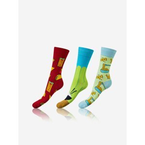 Sada tří párů unisex vzorovaných ponožek v červené, zelené a tyrkysové barvě Bellinda CRAZY SOCKS