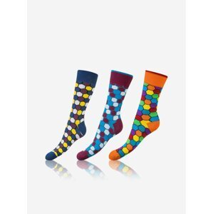 Sada tří párů unisex vzorovaných ponožek v modré, vínové a oranžové barvě Bellinda Crazy Socks