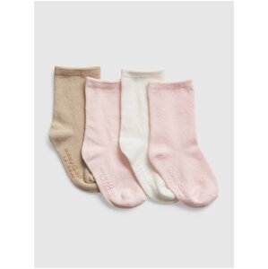 Sada čtyř párů holčičích ponožek v růžové a béžové barvě Gap