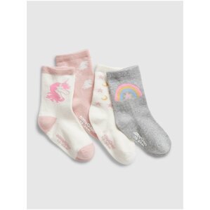 Sada čtyř párů holčičích ponožek v růžové a šedé barvě Gap