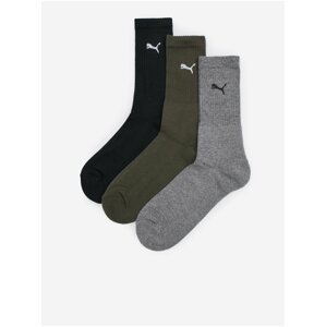 Sada tří párů ponožek v šedé, černé a khaki barvě Puma Crew