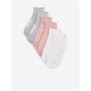 Sada tří párů dámských ponožek v růžové, světle šedé a bílé barvě Puma Elements