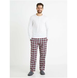 Červeno-bílé pánské kostkované pyžamo Celio Fipyjsmart