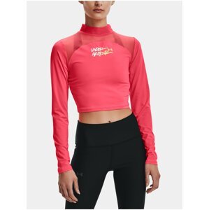 Tmavě růžové dámské sportovní tričko se stojáčkem Under Armour HG Q3 Crop Mockneck