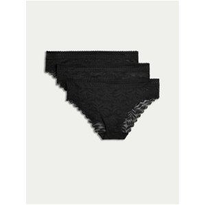 Sada tří dámských brazilských kalhotek s krajkou v černé barvě Marks & Spencer Flexifit™