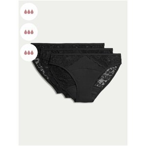 Sada tří dámských menstruačních kalhotek s krajkou v černé barvě Marks & Spencer