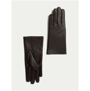 Tmavě hnědé dámské kožené rukavice s podšívkou Marks & Spencer