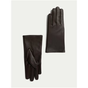 Tmavě hnědé dámské kožené rukavice s podšívkou Marks & Spencer