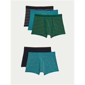 Sada pěti pánských pruhovaných boxerek v tyrkysové, černé a zelené barvě s technologií Cool & Fresh™ Marks & Spencer